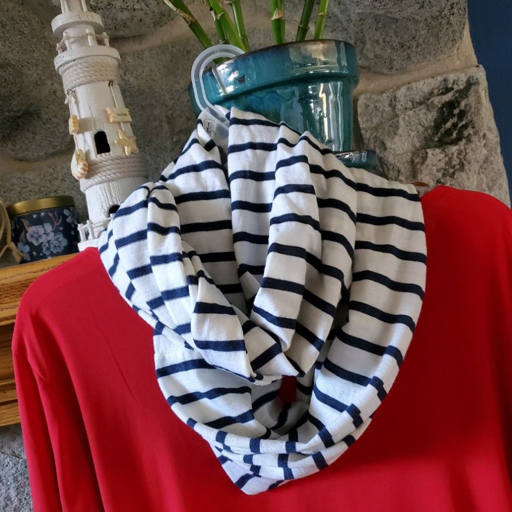 White Striped Infinity Scarf